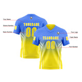 Custom Blue Yellow Reversible Football Jersey Personalized Gradient Football Shirts for Men Printed Team Name Number Logo