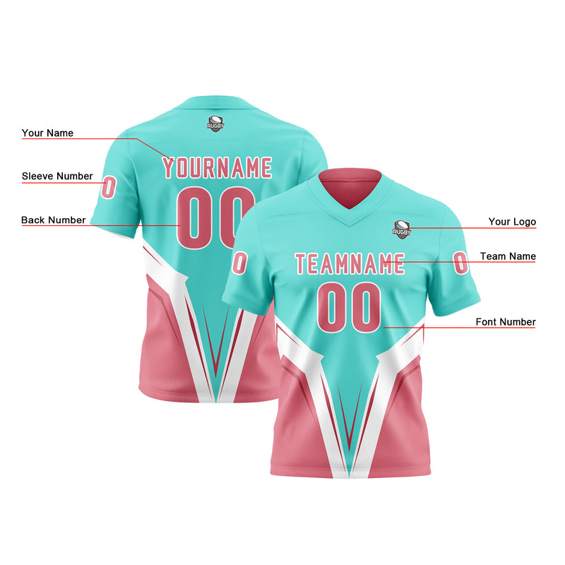 Custom Pink Cyan Football Jersey Personalized Gradient Football Shirts for Men Printed Team Name Number Logo