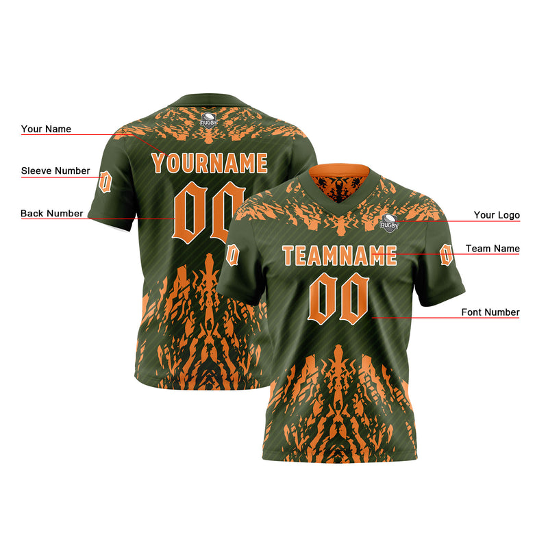 Custom Olive Green Orange Football Jersey Personalized Gradient Football Shirts for Men Printed Team Name Number Logo