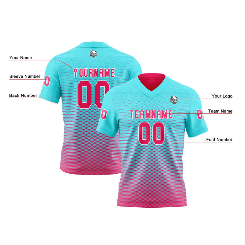 Custom Pink Blue Reversible Football Jersey Personalized Gradient Football Shirts for Men Printed Team Name Number Logo