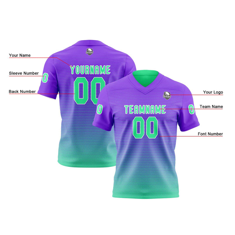 Custom Purple Green Reversible Football Jersey Personalized Gradient Football Shirts for Men Printed Team Name Number Logo