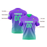 Custom Purple Green Reversible Football Jersey Personalized Gradient Football Shirts for Men Printed Team Name Number Logo