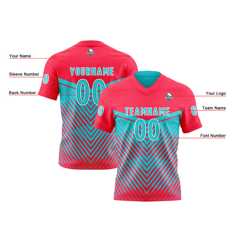 Custom Hot Pink Turquoise Reversible Football Jersey Personalized Gradient Football Shirts for Men Printed Team Name Number Logo