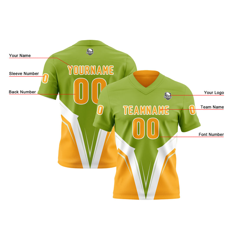 Custom Green Vibrant Orange Football Jersey Personalized Gradient Football Shirts for Men Printed Team Name Number Logo