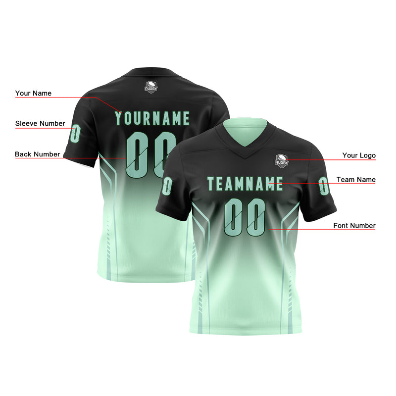 Custom Black Light Green Reversible Football Jersey Personalized Gradient Football Shirts for Men Printed Team Name Number Logo