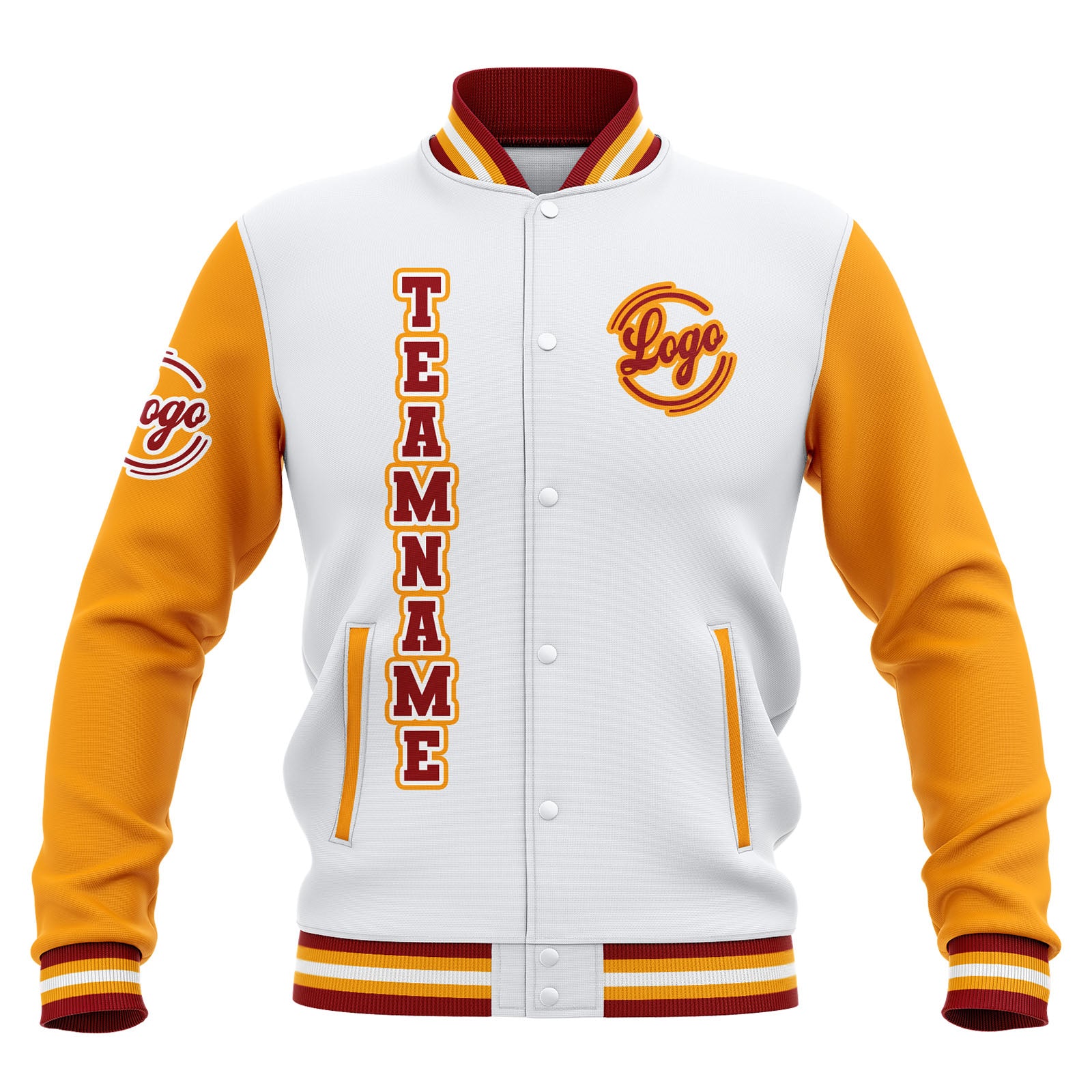 Custom White Yellow Red Waterproof Varsity Jackets Personalized Stitched Name Number Logo to Letterman Jackets enthsush