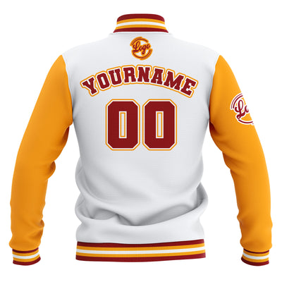 Custom White Yellow Red Waterproof Varsity Jackets Personalized Stitched Name Number Logo to Letterman Jackets enthsush