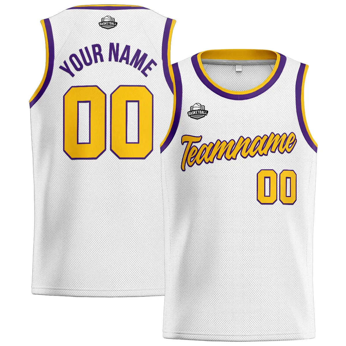 Custom Stitched Basketball Jersey for Men, Women  And Kids White-Yellow-Purple enthsush