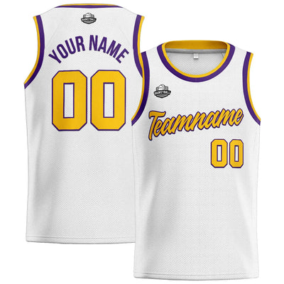 Custom Stitched Basketball Jersey for Men, Women  And Kids White-Yellow-Purple enthsush
