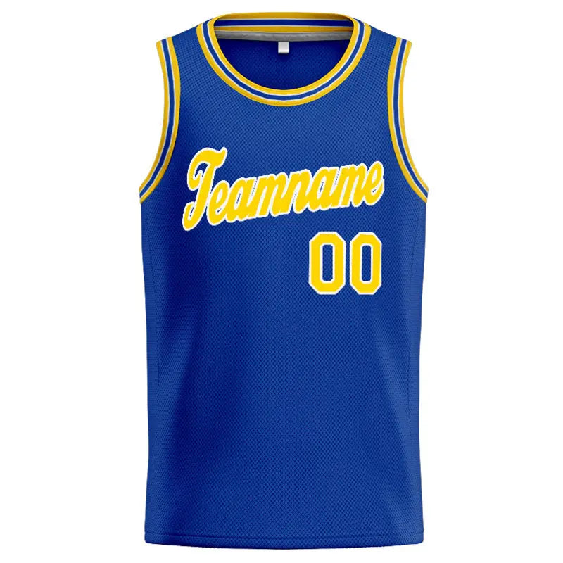 Custom Stitched Basketball Jersey for Men, Women And Kids Royal-Yellow-White enthsush