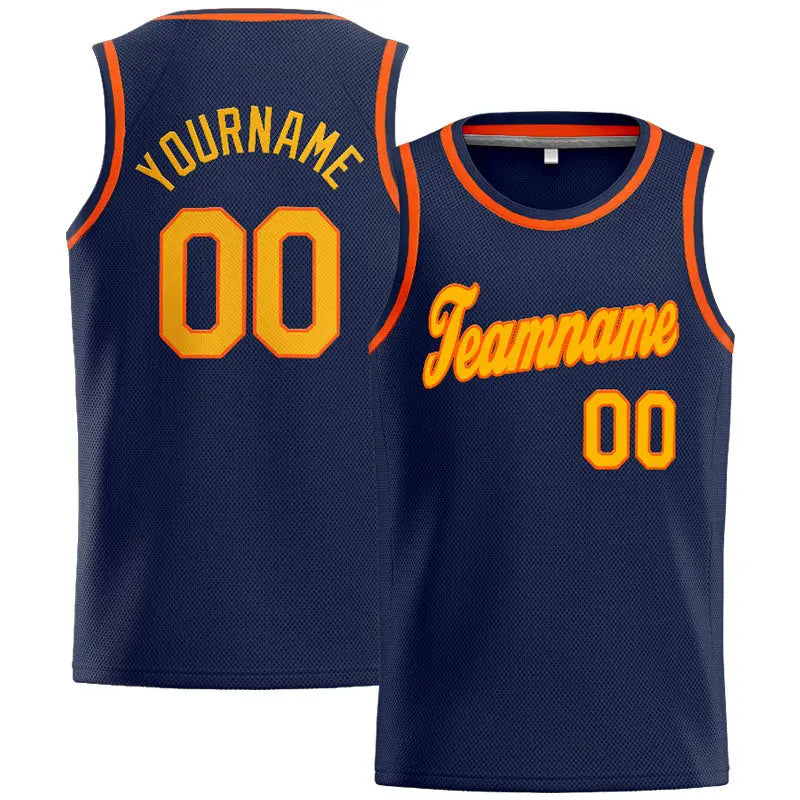 Custom Stitched Basketball Jersey for Men, Women And Kids Navy-Yellow-Orange enthsush