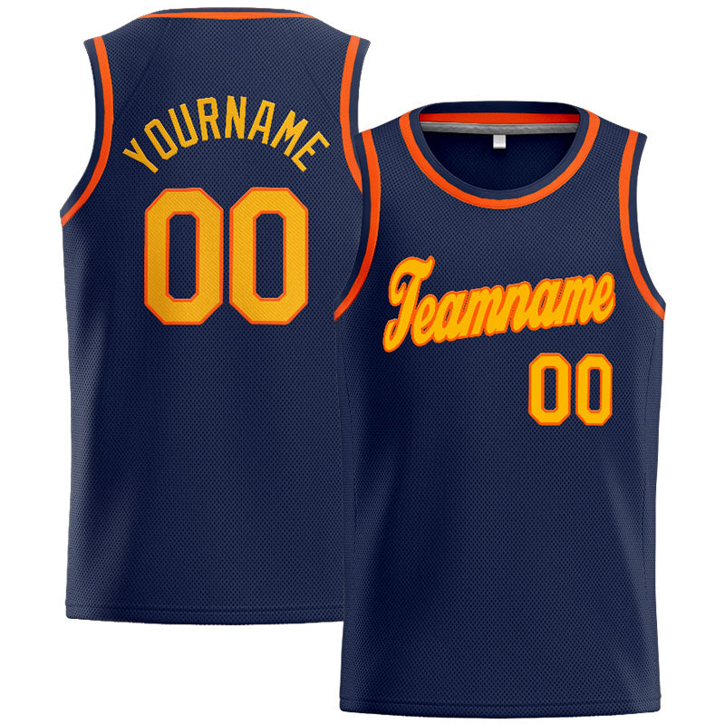 Custom Stitched Basketball Jersey for Men, Women And Kids Navy-Yellow-Orange