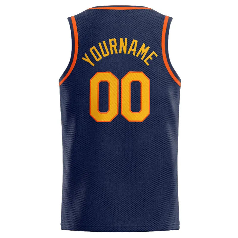 Custom Stitched Basketball Jersey for Men, Women And Kids Navy-Yellow-Orange enthsush