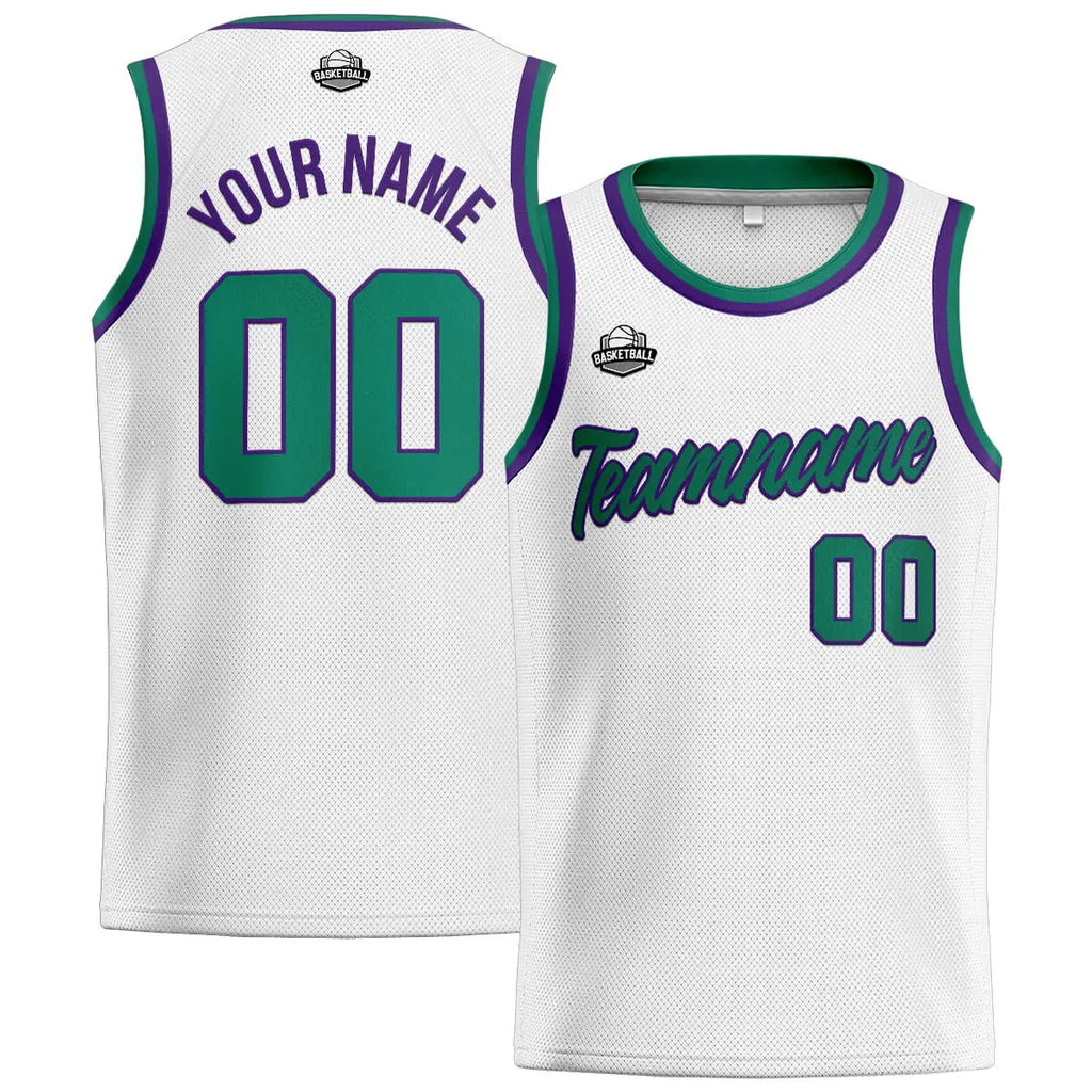 Custom Stitched Basketball Jersey for Men, Women  And Kids White-Green-Purple enthsush