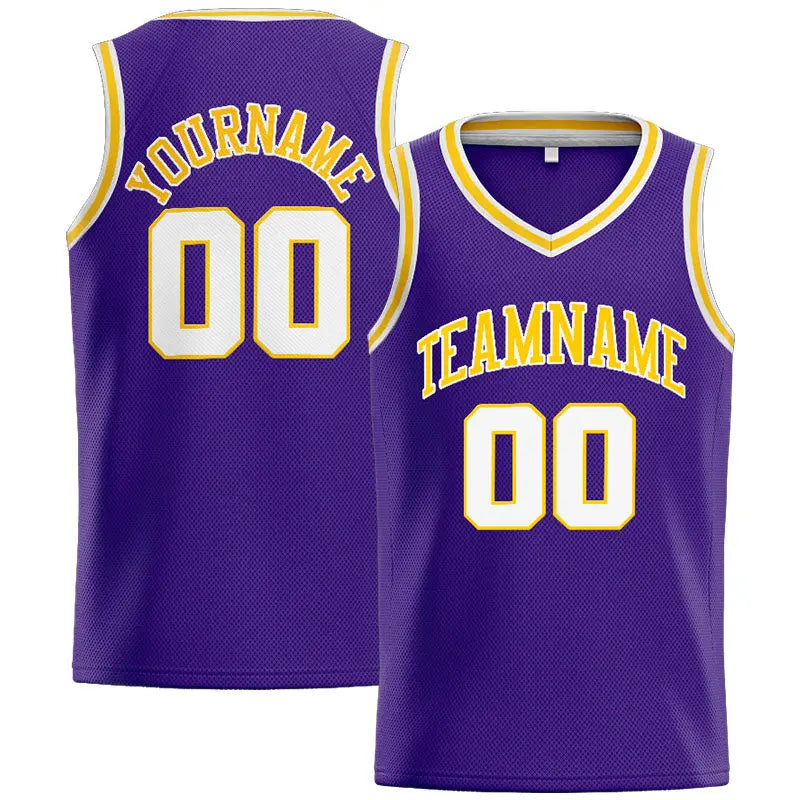 Custom Stitched Basketball Jersey for Men, Women And Kids Purple-White-Yellow enthsush