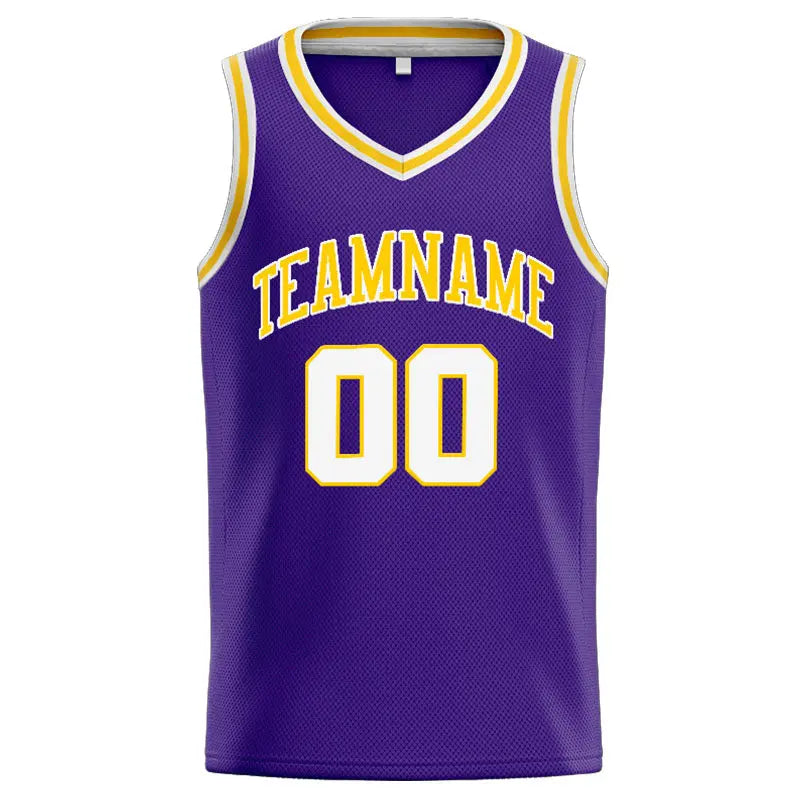 Custom Stitched Basketball Jersey for Men, Women And Kids Purple-White-Yellow enthsush