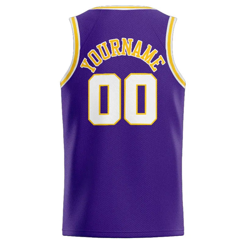 Custom Stitched Basketball Jersey for Men, Women And Kids Purple-White-Yellow enthsush