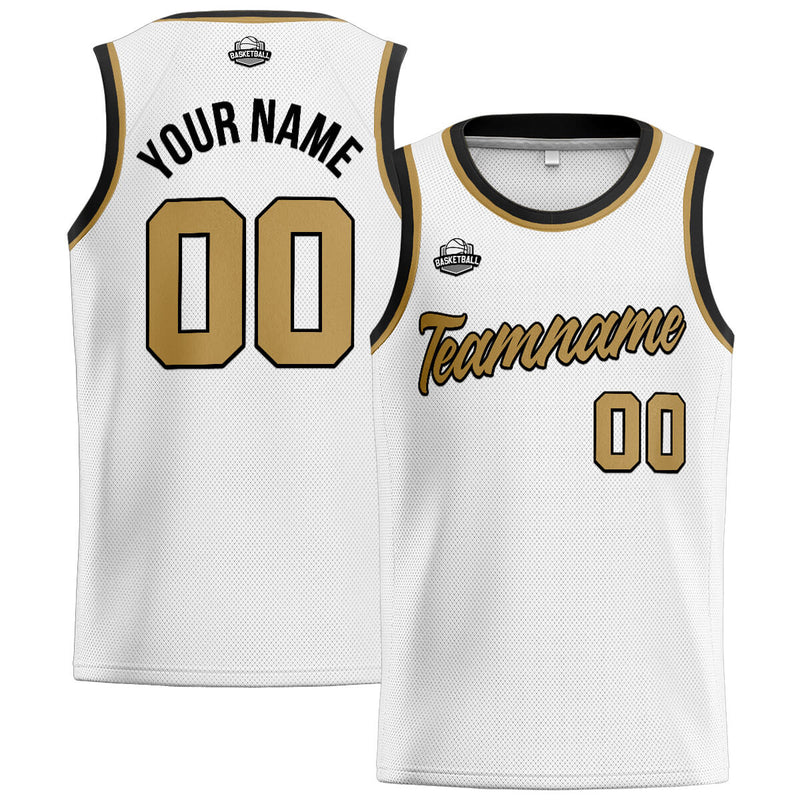 Custom Stitched Basketball Jersey for Men, Women  And Kids White-Gold-Black