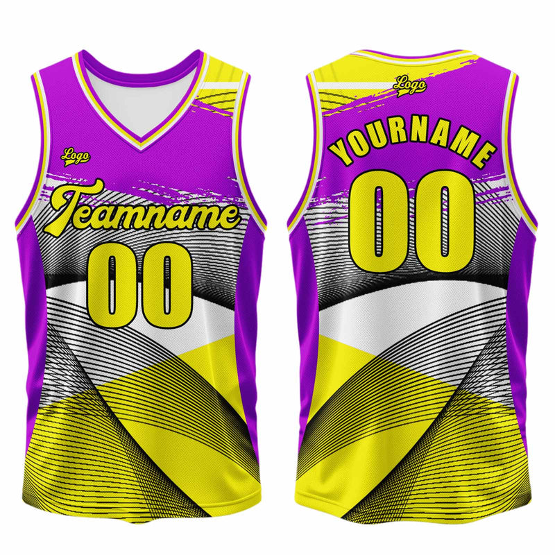 Custom Purple Yellow Basketball Jersey Uniform Suit Printed Your Logo Name Number