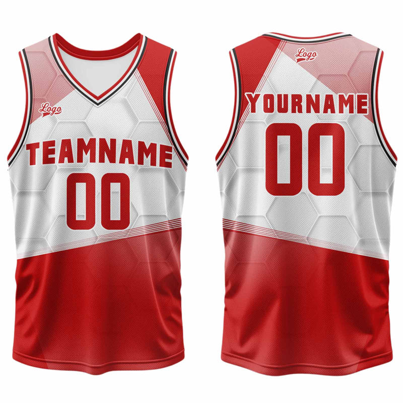Custom Red White Basketball Jersey Uniform Suit Printed Your Logo Name Number