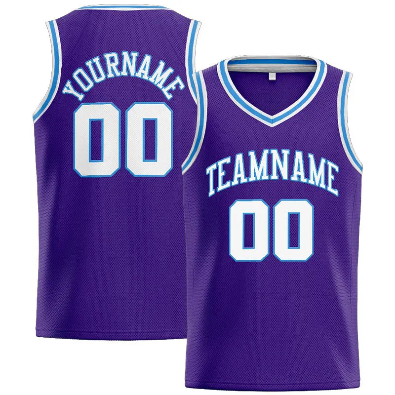 Custom Stitched Basketball Jersey for Men, Women And Kids Purple-White-Light Blue enthsush
