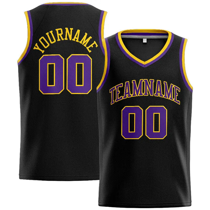 Custom Stitched Basketball Jersey for Men, Women And Kids Black-Purple-Yellow enthsush