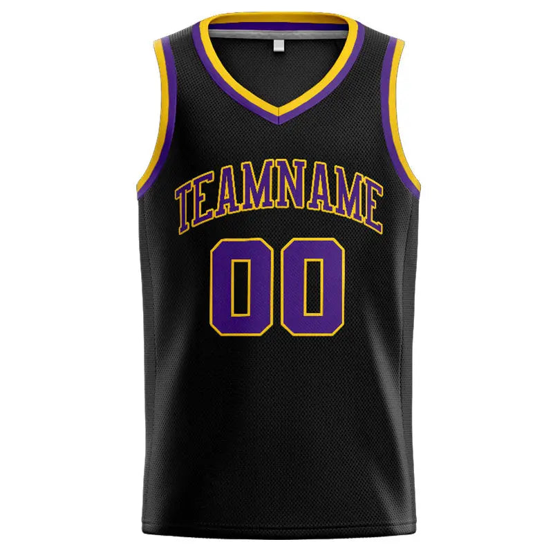 Custom Stitched Basketball Jersey for Men, Women And Kids Black-Purple-Yellow enthsush