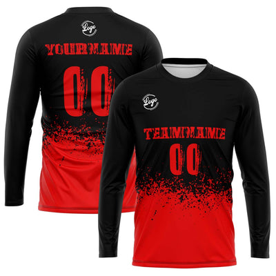 Custom Basketball Soccer Football Shooting Long T-Shirt for Adults and Kids Black&Red enthsush