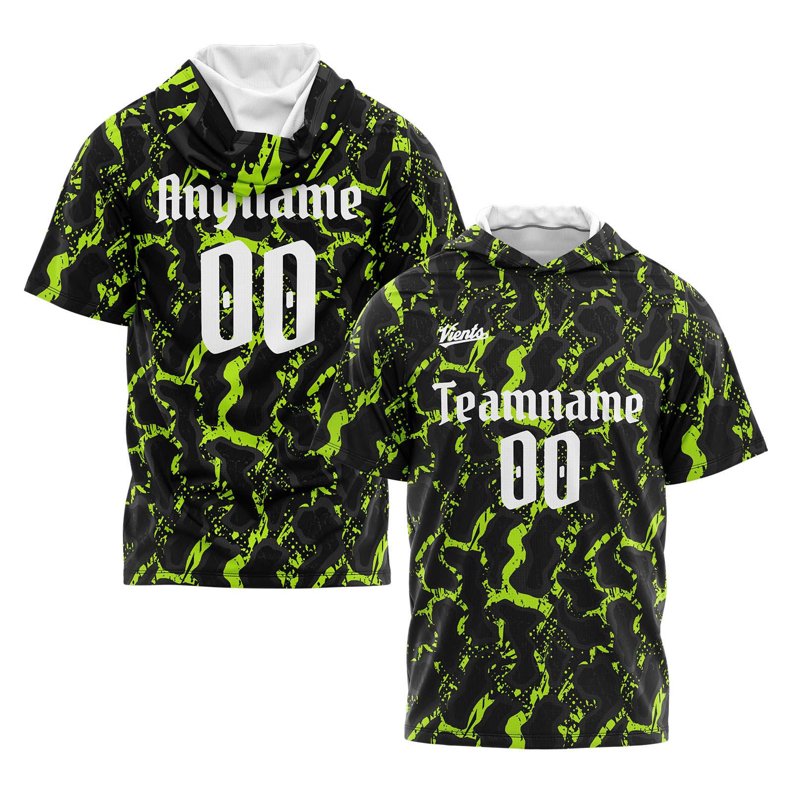 Custom Black Neon Green Short Sleeve Hoodies for Men Women Shirts with Hoods Printed Name Logo enthsush