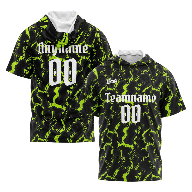 Custom Black Neon Green Short Sleeve Hoodies for Men Women Shirts with Hoods Printed Name Logo