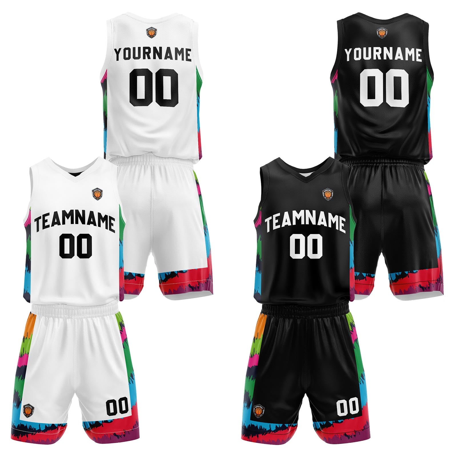 Custom White Black Reversible Basketball Suit for Adults and Kids Personalized Jersey enthsush