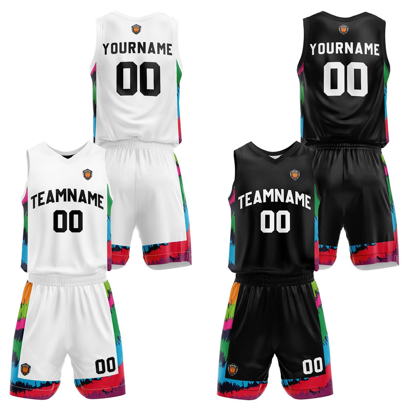 Custom White Black Reversible Basketball Suit for Adults and Kids Personalized Jersey
