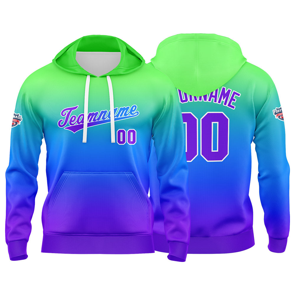 Custom Gradient Hoodie For Man Woman Girl Boy Print Your Logo Name Number Green Blue Purple enthsush