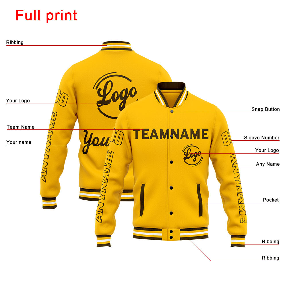 Custom Varsity Jacket Letterman jacket for Men, Women and Youth Brown Yellow enthsush
