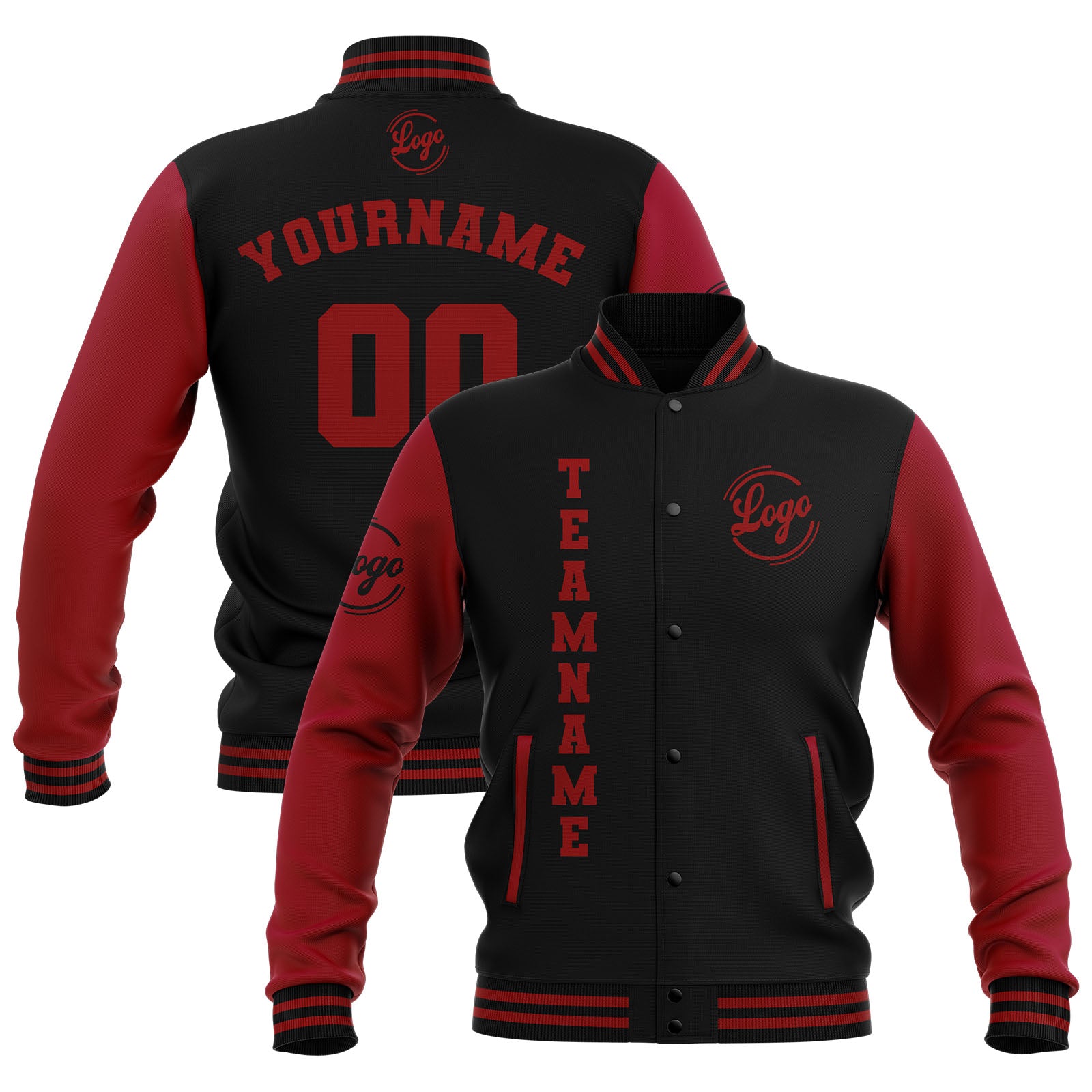 Custom Black Red Waterproof Varsity Jackets Personalized Stitched Name Number Logo to Letterman Jackets enthsush