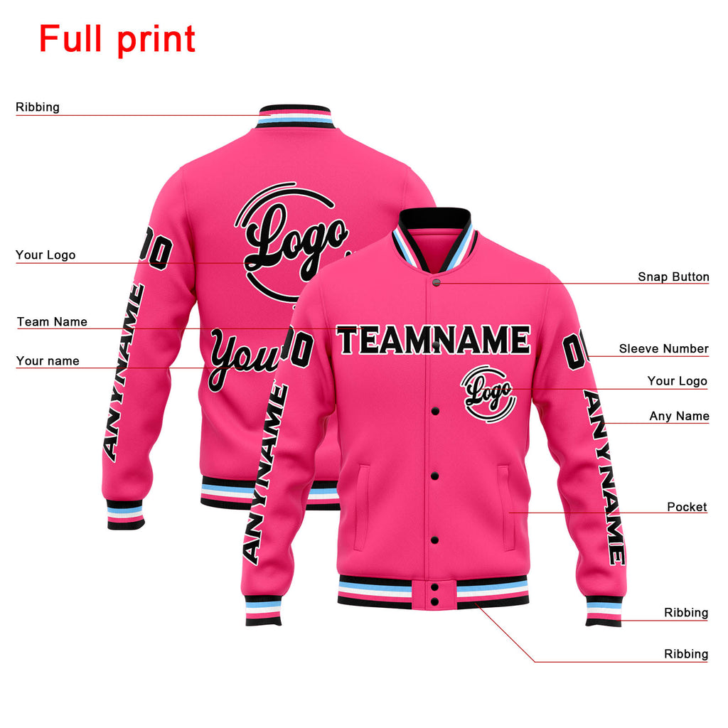 Custom Varsity Jacket Letterman jacket for Men, Women and Youth Pink Black enthsush