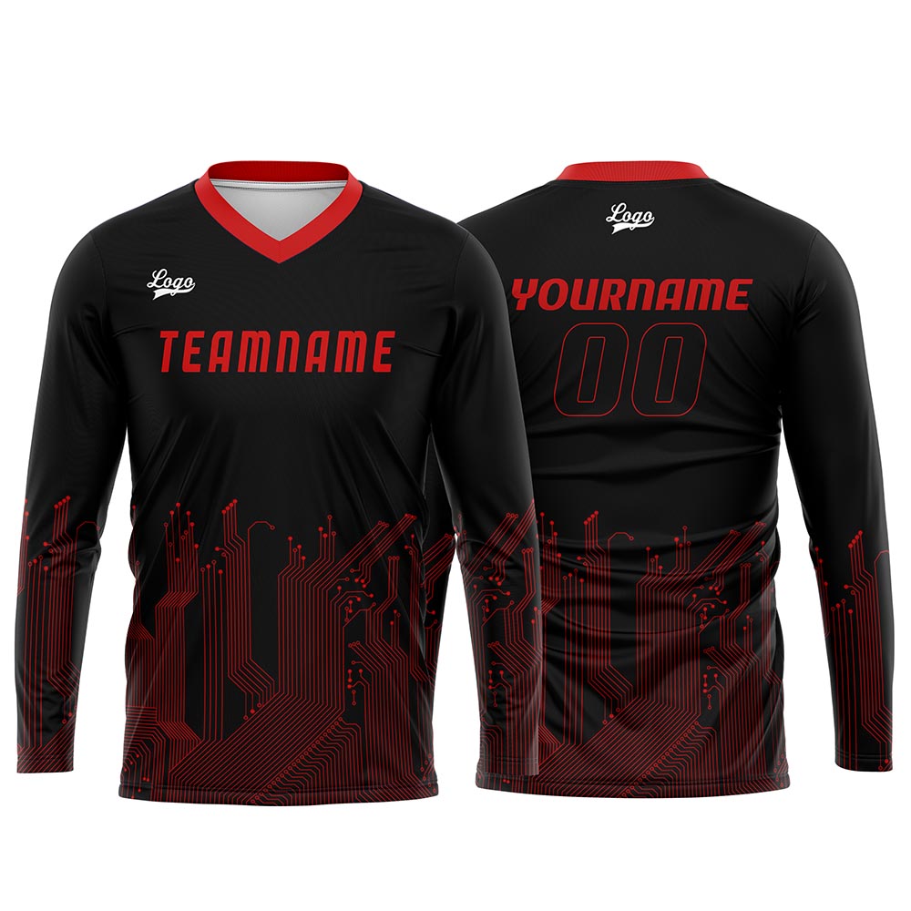 Custom Black Red Basketball Soccer Football Shooting Long T-Shirt for Adults and Kids enthsush