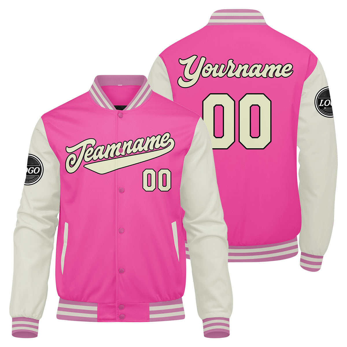 Custom Varsity Jacket Letterman jacket for Men, Women and Youth Pink enthsush