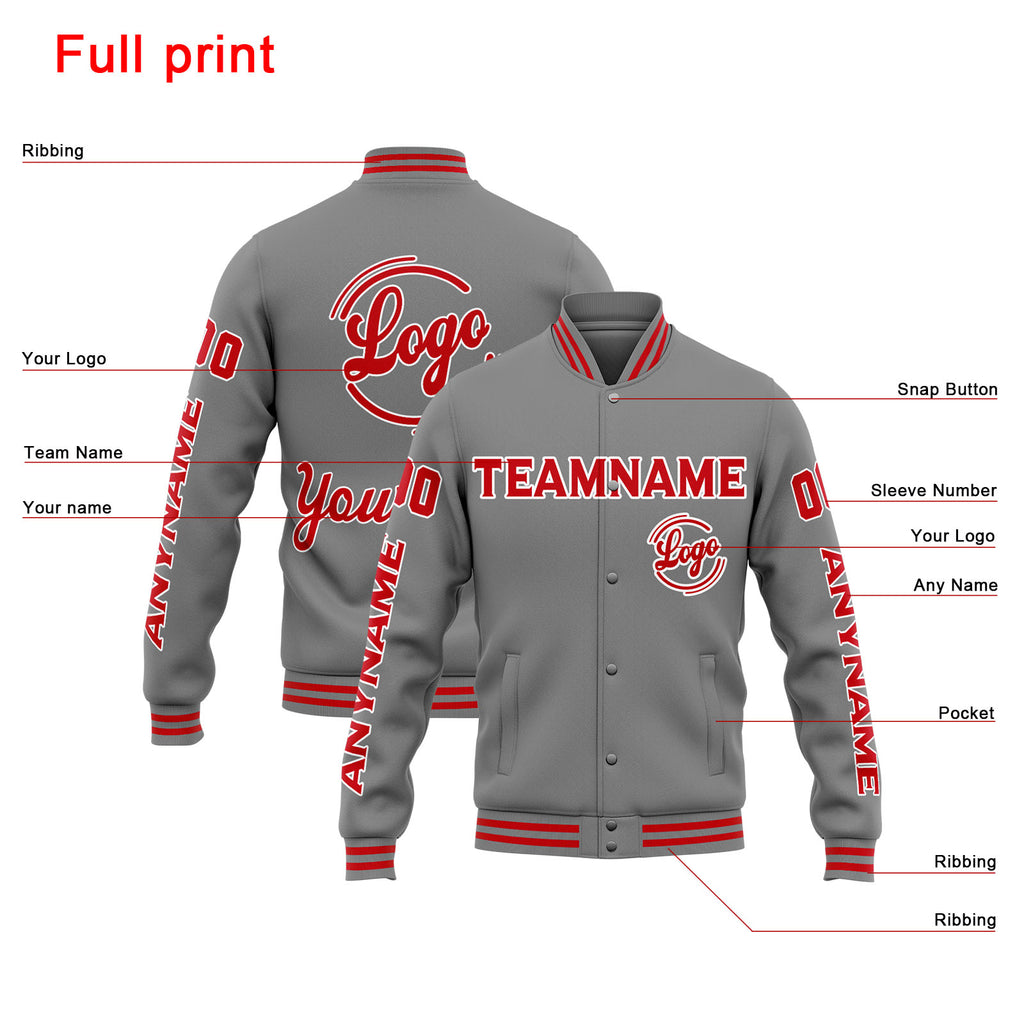 Custom Varsity Jacket Letterman jacket for Men, Women and Youth Grey Red enthsush