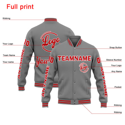Custom Varsity Jacket Letterman jacket for Men, Women and Youth Grey Red enthsush