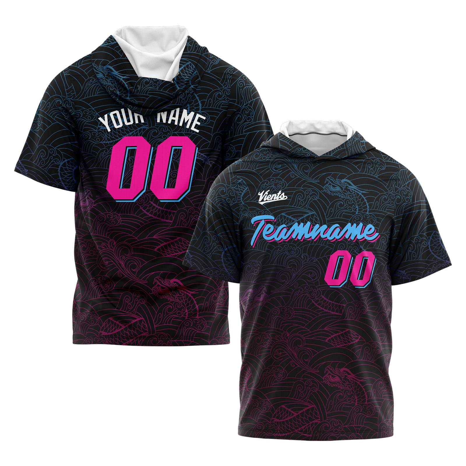 Custom Black Pink Light Blue Short Sleeve Hoodies for Men Women Shirts with Hoods Printed Name Logo enthsush
