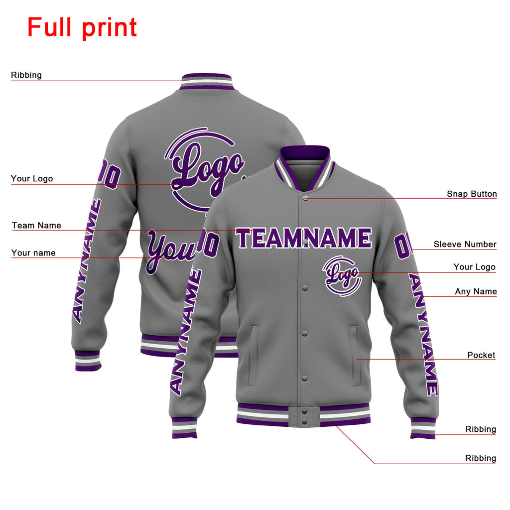 Custom Varsity Jacket Letterman jacket for Men, Women and Youth Grey Purple enthsush