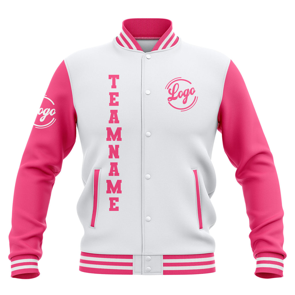 Custom White Pink Waterproof Varsity Jackets Personalized Stitched Name Number Logo to Letterman Jackets enthsush