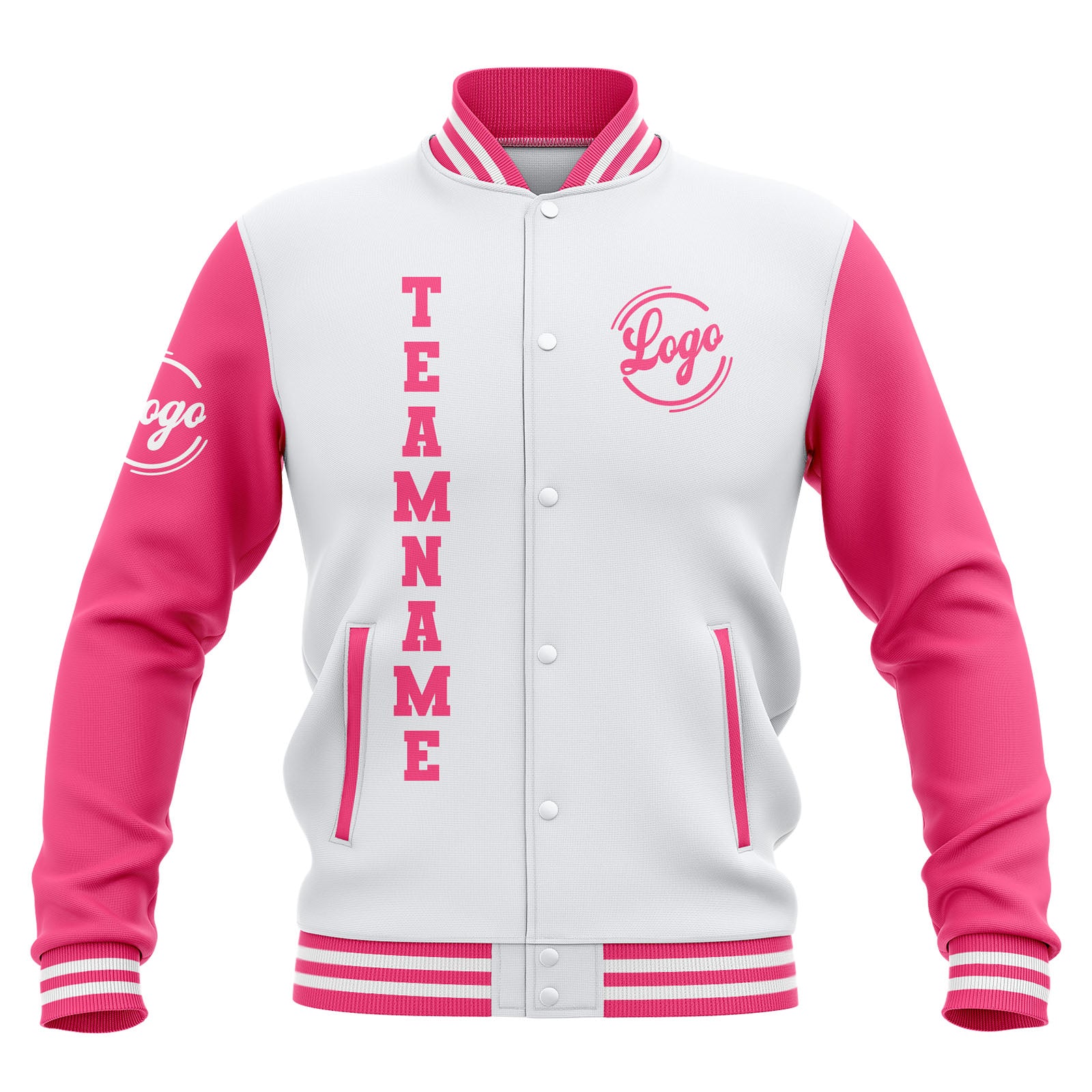 Custom White Pink Waterproof Varsity Jackets Personalized Stitched Name Number Logo to Letterman Jackets enthsush