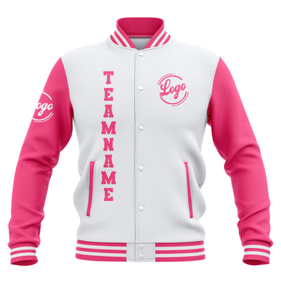 Custom White Pink Waterproof Varsity Jackets Personalized Stitched Name Number Logo to Letterman Jackets enthsush