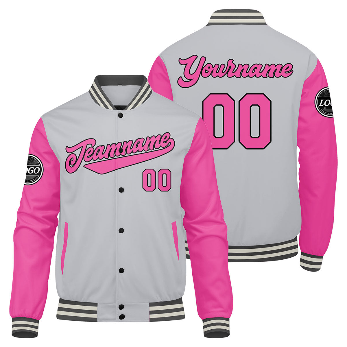 Custom Varsity Jacket Letterman jacket for Men, Women and Youth Pink enthsush