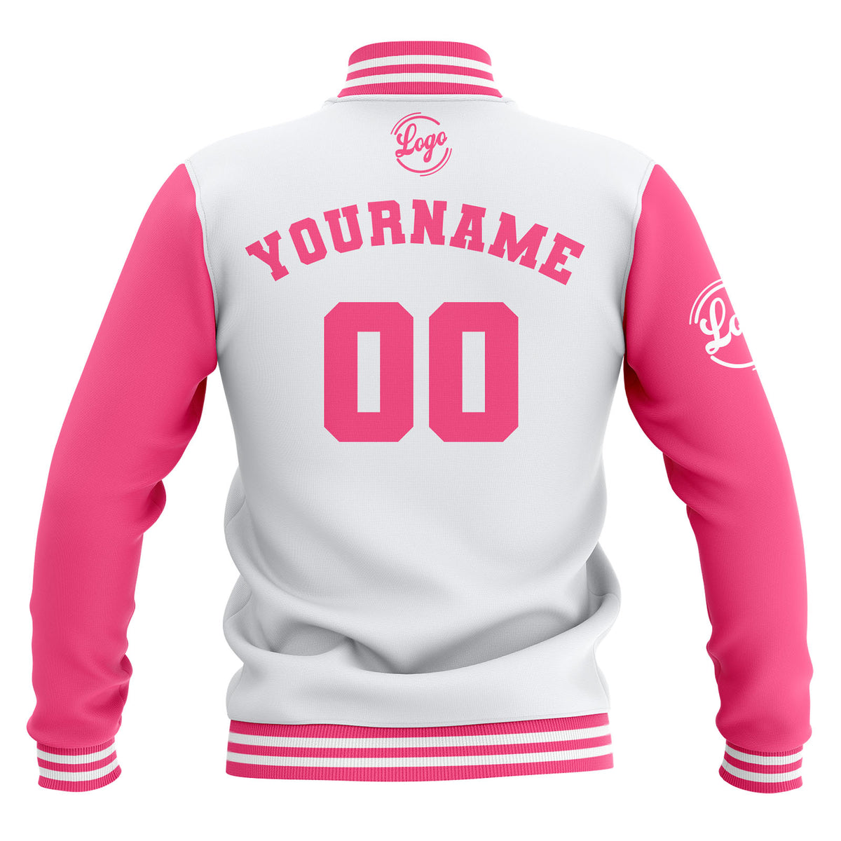 Custom White Pink Waterproof Varsity Jackets Personalized Stitched Name Number Logo to Letterman Jackets enthsush