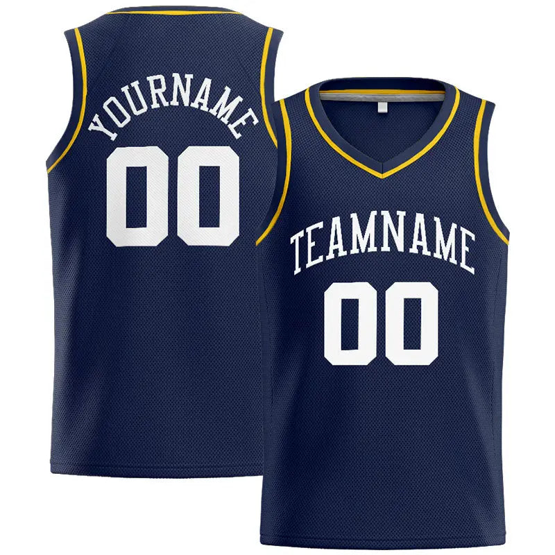 Custom Stitched Basketball Jersey for Men, Women And Kids Navy-White-Yellow enthsush