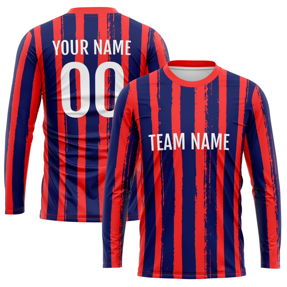 Custom Basketball Soccer Football Shooting Long T-Shirt for Adults and Kids Stripe-Red-Navy enthsush