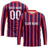 Custom Basketball Soccer Football Shooting Long T-Shirt for Adults and Kids Stripe-Red-Navy